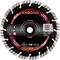 'RHODIUS' Saw Blade, 180 mm diameter, for natural and artificial stone. Black and red colour design, technical specifications.