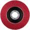 Red circular abrasive pad with a central hole, suitable for surface processing machinery.