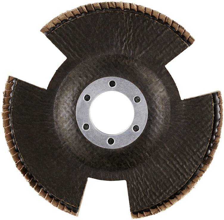 A circular grinding tool made of robust material with four symmetrical recesses, showing a central metal fastening.