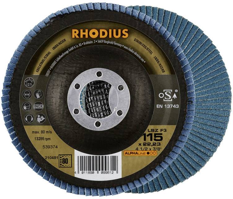 Rhodius 210663 LSZ F3 Flap disc Diameter 115 mm Bore diameter 22.23 mm Stainless steel 1 pc(s)
