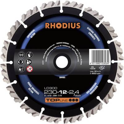'RHODIUS' Saw Blade, Model LD300. Universal Concrete Processing. Diameter 230 mm. Maximum Speed: 6,650 RPM.