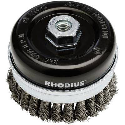 Wire brush attachment with twisted bristles, suitable for angle grinders. Used for cleaning and derusting metals.