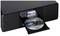 Black CD player with two CDs pulled out on the display, in a slender rectangular design, perfect for compact living spaces.