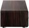 A rectangular wooden box with dark wood veneer, standing on its side.