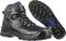 Black, robust safety shoe with blue accents. The sole features a deep tread for better grip. Ideal for workplaces.