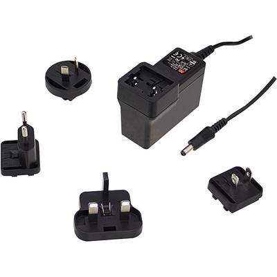 Universal power adapter with interchangeable plugs for different countries. Includes options for US, UK, EU, and Australian plugs.