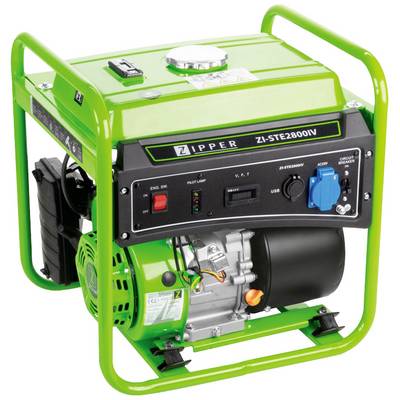 Portable green power generator with control elements and connection options on the front panel. Brand logo and model number visible.