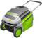 Lawnmower with grey casing and green accents.