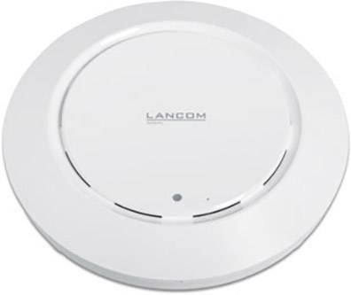 A white, round Lancom WLAN access point, mountable on the ceiling, for providing wireless internet access.