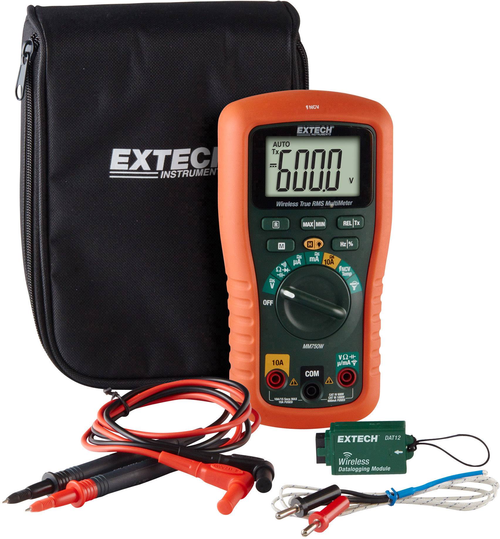 Extech MM750W Handheld multimeter Digital Data logger CAT III 1000 V, CAT IV 600 V Display (counts): 6000-13