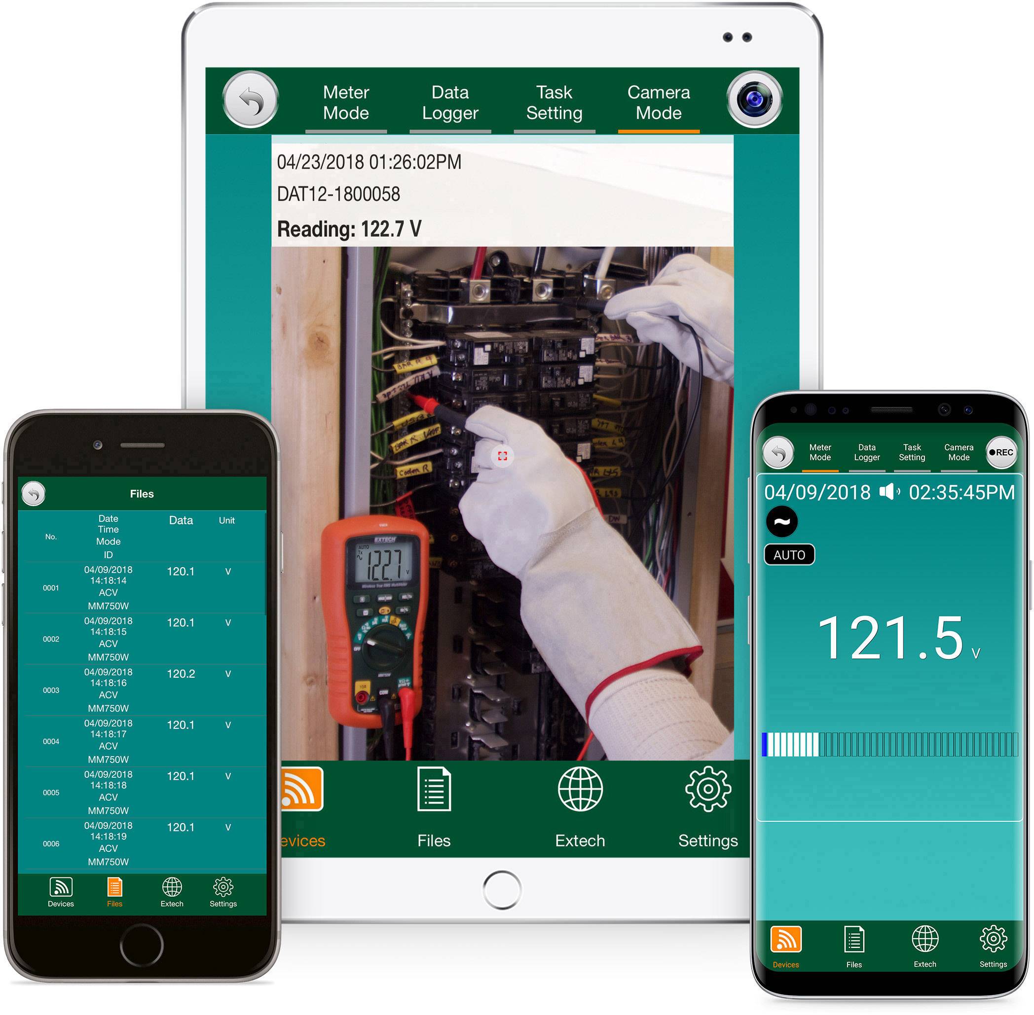 Extech MM750W Handheld multimeter Digital Data logger CAT III 1000 V, CAT IV 600 V Display (counts): 6000-14