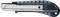 A retractable carpet knife with a grey handle and silver blade. Sliding mechanism for adjusting blade length.