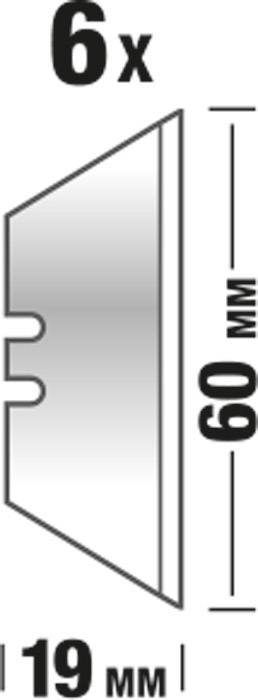 Figure of a metal fastening element; shows dimensions: 60 mm height, 19 mm width. The text '6x' is also visible.