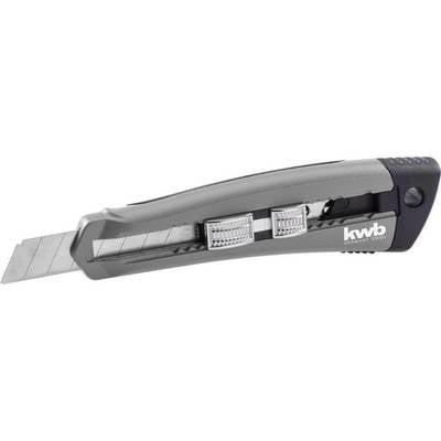 A grey utility knife with an extendable, segmented blade and a black handle. It bears the imprint 'kwb Germany GmbH'.