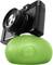 A camera is mounted on a green, spherical tripod with the inscription 'ball pod'.