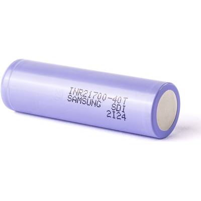 Purple cylindrical lithium-ion battery with inscription 'INR21700-40T SAMSUNG SDI 2T24'.