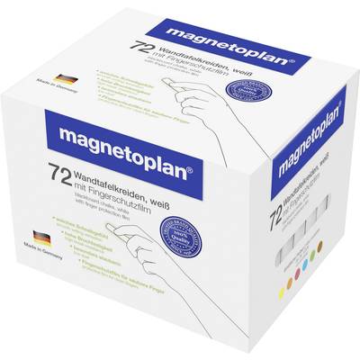 'Magnetoplan' pack of 72 white whiteboard chalks, including finger protection film. Manufactured in Germany, multiple colours marked.
