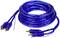 A blue phono cable with multiple plugs, suitable for audio or video connections, is loosely coiled on a surface.