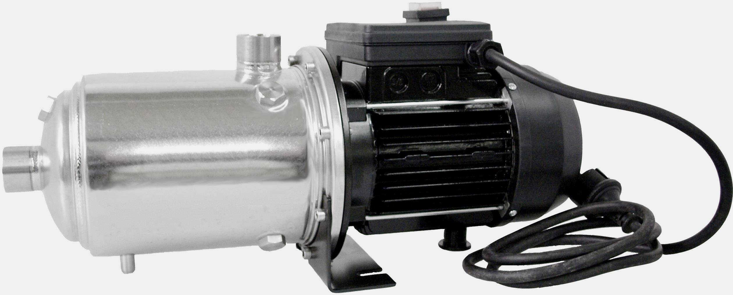 A silver water pump with a black motor and cable, on a white background.