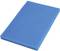 A rectangular blue sponge used for cleaning purposes.