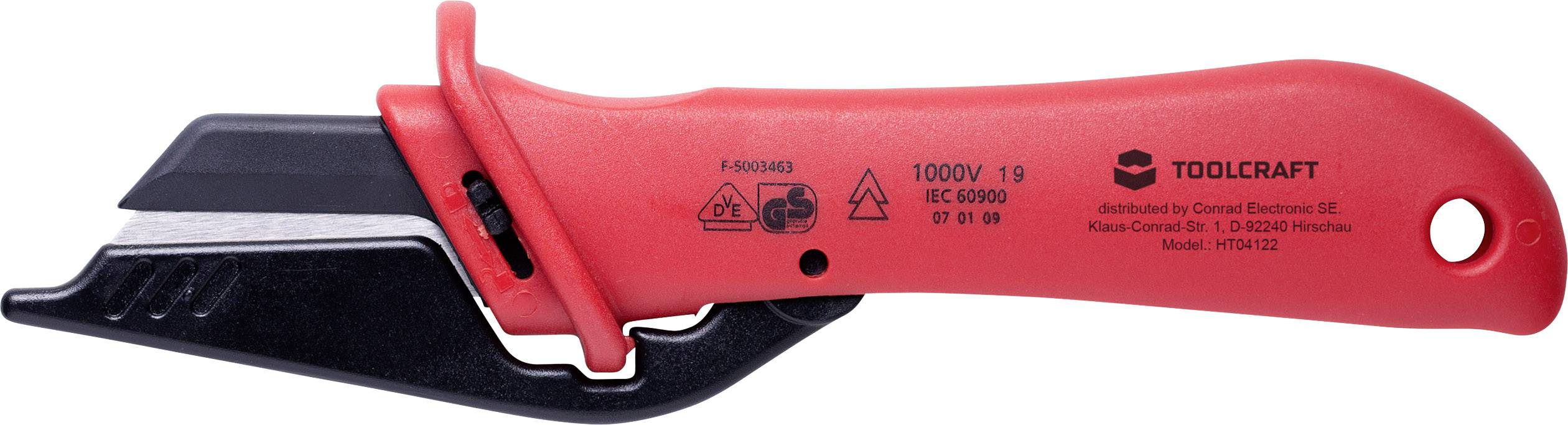 Insulated cable cutter with red handle and blade, suitable for up to 1000V, marked with safety and manufacturer information.