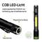 The image depicts a COB LED torch with a magnetic base and a pocket clip, suitable for illuminating the work area.