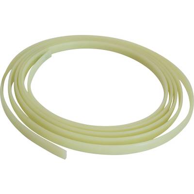 A single, beige plastic tube, coiled in a spiral, lies on a white surface.