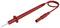 A red test probe with cable, typically used for electrical measurements, lies in front of a neutral background.