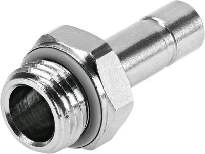 Metal adapter with threaded screw and rubber seal, used for connections in plumbing or technical systems.