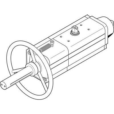 Linear diagram of a hydraulic cylinder with piston and control lines, showing the mechanical structure.