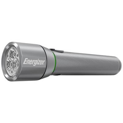Silver torch with three LED lights and a textured grip. 'Energizer' brand name visible on the torch head.
