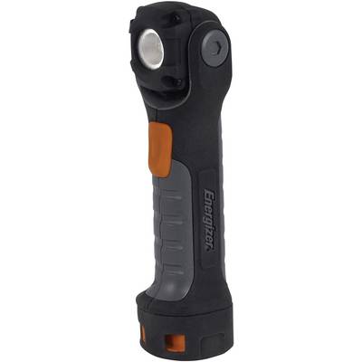 Torch with an ergonomic handle and adjustable head. Black and orange design for versatile uses.
