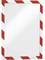 Rectangular mirror with red and white diagonal stripes on the frame, typical for safety or warning purposes in industrial environments.