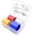 Clear view box with colourful heat-shrink tubes in red, yellow and blue. Label describes applications and temperature range.