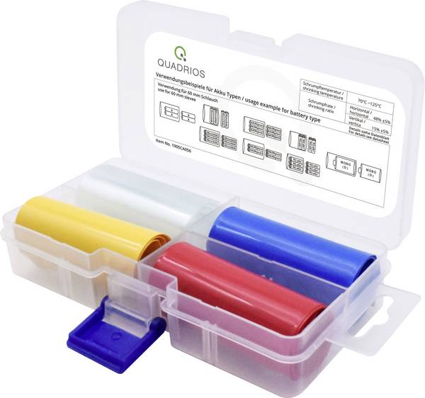Quadrios 1905CA057 Battery heatshrink w/o adhesive Transparent, Blue, Yellow, Red 36 mm 19 mm Shrinkage:2:1 4 Parts