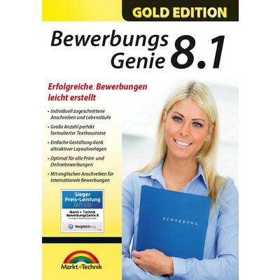 A woman is holding a blue folder with the label 'Job Application'. The text describes an application software package, version 8.1.