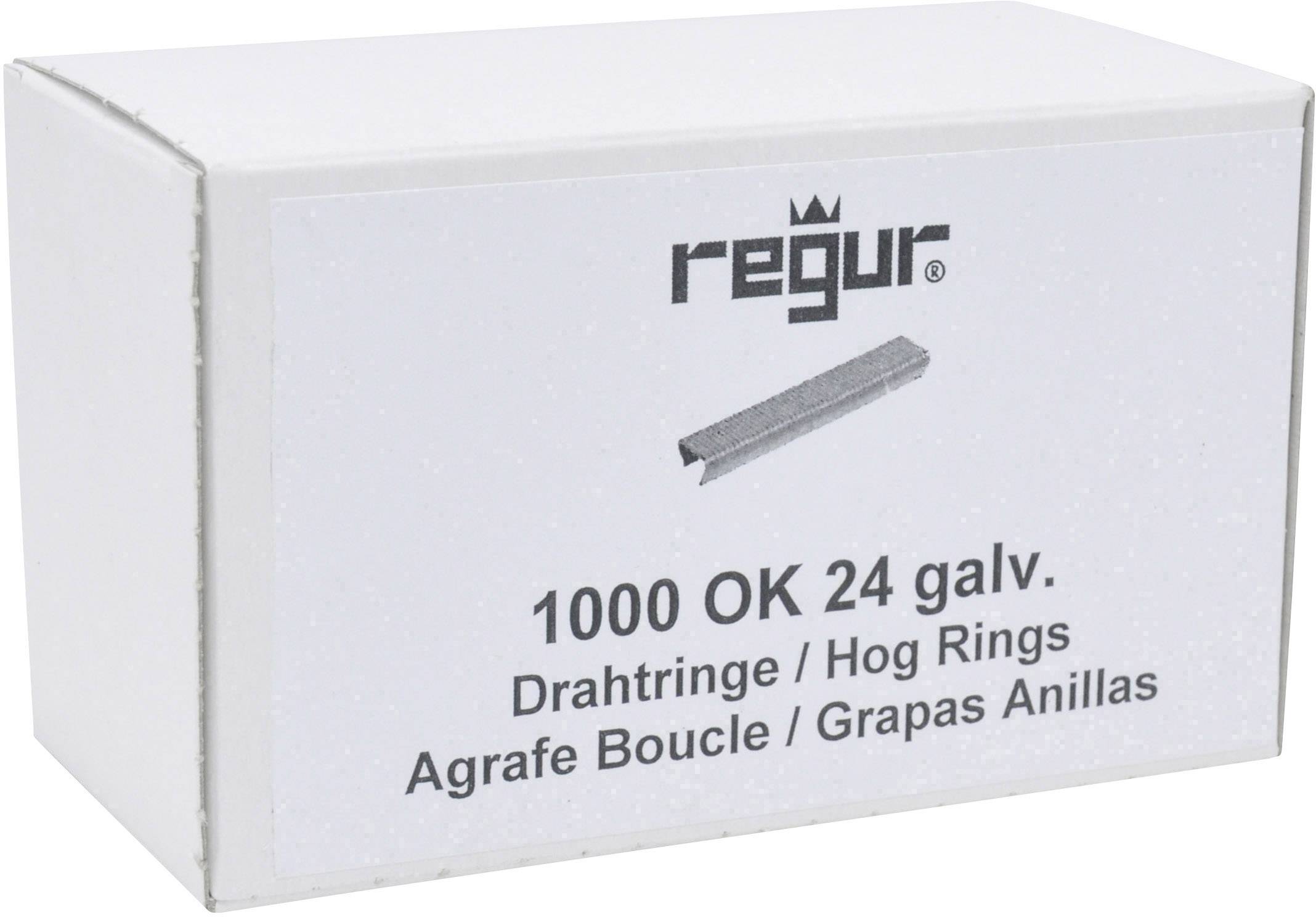 A white box with the text: 'regur 1000 OK 24 galv. Wire Rings / Hog Rings Agrafe Boucle / Grapas Anillas'.