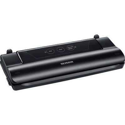 A black electric vacuum sealer, with three control buttons 'Seal', 'Stop', and 'Vacuum & Seal'. Brand: Severin.