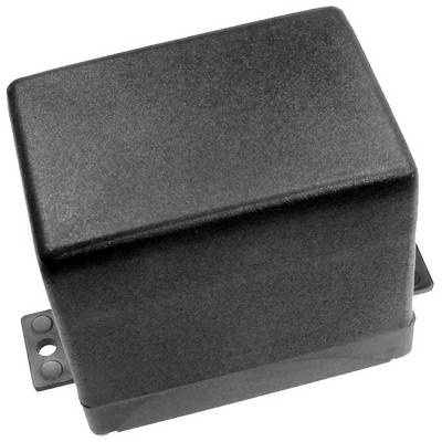 A black, rectangular box-shaped enclosure with mountable tabs on the sides, against a white background.