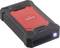 External hard drive with red casing and LED indicator; robust design; suitable for mobile use.
