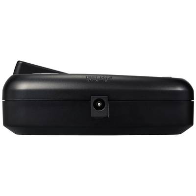 A black electronic device with a socket on its side, possibly for power supply.