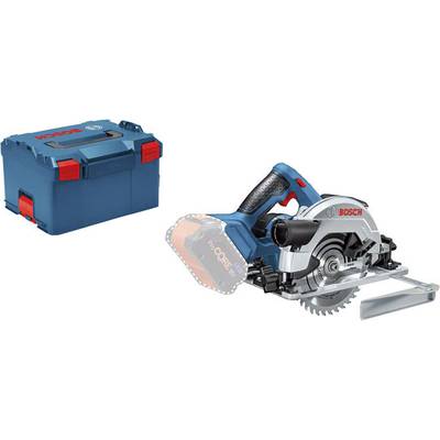 'Bosch Cordless Circular Handsaw with L-Boxx Case. The saw has a silver blade and a blue handle with a red release button.'