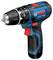 A blue and black cordless drill with a red trigger and the brand 'Bosch' on the side, used for drilling and driving screws.