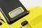 Battery level indicator of an electrical device, showing an almost full charge state on a yellow background.