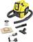 Yellow, compact vacuum cleaner with accessories: filter, attachment and charger. Ideal for car and household cleaning.