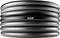 A coiled garden hose made of plastic, black with silver accents, the brand name 'Kärcher' visible in the centre.