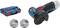 A cordless grinding tool from Bosch with two grinding discs and a blue tool case. Ideal for precise grinding work.