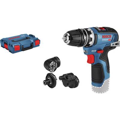 Cordless Drill Set: A blue cordless drill with various attachments and a blue tool case with a red fastener.