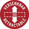 Red circular 'VERSENKBAR RETRACTABLE' sign with a vertical double arrow and dashed horizontal bar, indicating a retractable barrier.<br>