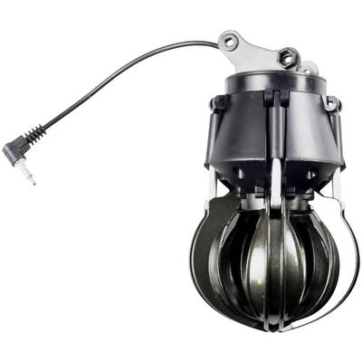 Electrical device with a plug that looks like a small, black machine with moving parts.
